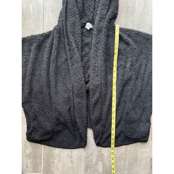 FAVLUX Fluffy Black Sherpa Teddy Open Front Jacket Coat Fall Spring Soft Cozy L - Picture 5 of 8